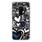Samsung Galaxy S9 Plus Black White Hearts Love Graffiti Hybrid Protective Phone Case Cover