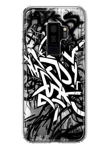 Samsung Galaxy S9 Plus Black White Urban Graffiti Hybrid Protective Phone Case Cover