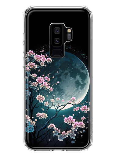 Samsung Galaxy S9 Plus Kawaii Manga Pink Cherry Blossom Full Moon Hybrid Protective Phone Case Cover