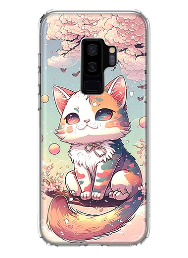 Samsung Galaxy S9 Plus Kawaii Manga Pink Cherry Blossom Cute Cat Hybrid Protective Phone Case Cover