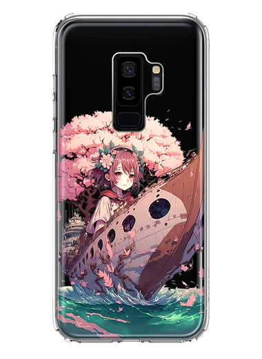 Samsung Galaxy S9 Plus Kawaii Manga Pink Cherry Blossom Japanese Girl Boat Hybrid Protective Phone Case Cover