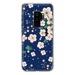 Samsung Galaxy S9 Plus Kawaii Japanese Pink Cherry Blossom Navy Blue Hybrid Protective Phone Case Cover