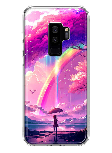 Samsung Galaxy S9 Plus Kawaii Manga Pink Cherry Blossom Japanese Rainbow Girl Hybrid Protective Phone Case Cover