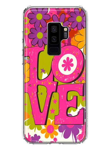 Samsung Galaxy S9 Plus Pink Daisy Love Graffiti Painting Art Hybrid Protective Phone Case Cover