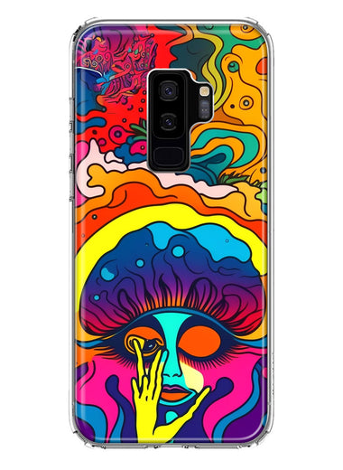 Samsung Galaxy S9 Plus Neon Rainbow Psychedelic Trippy Hippie Big Brain Hybrid Protective Phone Case Cover