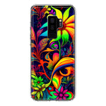 Samsung Galaxy S9 Plus Neon Rainbow Psychedelic Trippy Hippie Daisy Flowers Hybrid Protective Phone Case Cover