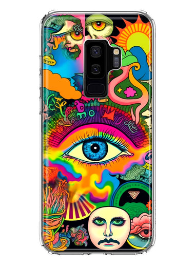 Samsung Galaxy S9 Plus Neon Rainbow Psychedelic Trippy Hippie Multiple Eyes Hybrid Protective Phone Case Cover