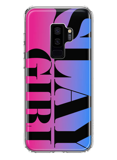Samsung Galaxy S9 Plus Pink Blue Clear Funny Text Quote Slay Girl Hybrid Protective Phone Case Cover
