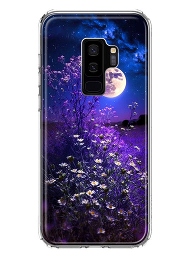 Samsung Galaxy S9 Plus Spring Moon Night Lavender Flowers Floral Hybrid Protective Phone Case Cover