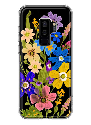 Samsung Galaxy S9 Plus Blue Yellow Vintage Spring Wild Flowers Floral Hybrid Protective Phone Case Cover