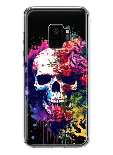 Samsung Galaxy S9 Fantasy Skull Red Purple Roses Hybrid Protective Phone Case Cover
