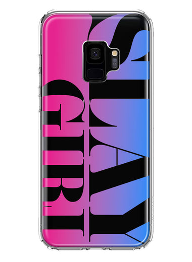 Samsung Galaxy S9 Pink Blue Clear Funny Text Quote Slay Girl Hybrid Protective Phone Case Cover
