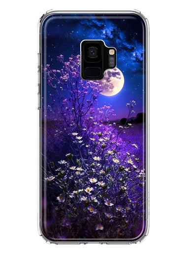 Samsung Galaxy S9 Spring Moon Night Lavender Flowers Floral Hybrid Protective Phone Case Cover