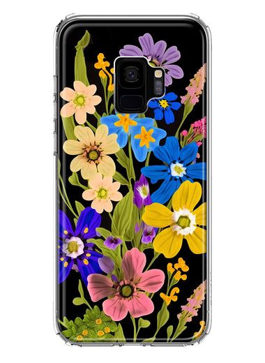 Samsung Galaxy S9 Blue Yellow Vintage Spring Wild Flowers Floral Hybrid Protective Phone Case Cover