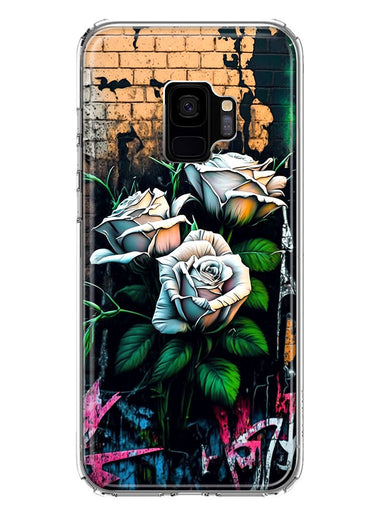 Samsung Galaxy S9 White Roses Graffiti Wall Art Painting Hybrid Protective Phone Case Cover