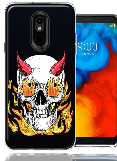LG Aristo 2/3/K8 Flamming Devil Skull Design Double Layer Phone Case Cover