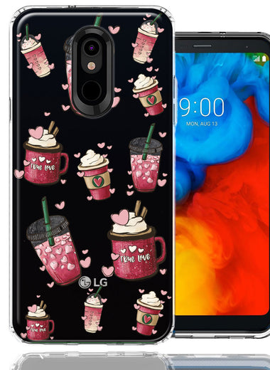 LG Stylo 5 Coffee Lover Valentine's Hearts Pink Drink Latte Double Layer Phone Case Cover