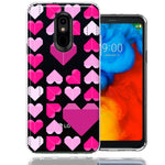 LG Aristo 2/3/K8 Pink Purple Origami Valentine's Day Polkadot Hearts Design Double Layer Phone Case Cover