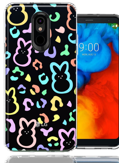 LG Aristo 4/Escape PLUS/Tribute Royal Leopard Easter Bunny Candy Colorful Rainbow Double Layer Phone Case Cover