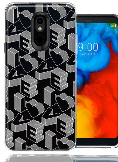 LG Stylo 5 3D Love Letters Hearts Valentine's Day Double Layer Phone Case Cover
