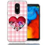 LG Aristo 2/3/K8 Valentine's Day Garden Gnomes Heart Love Pink Plaid Double Layer Phone Case Cover