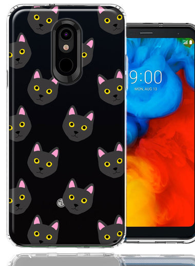 LG Stylo 5 Black Cat Polkadots Design Double Layer Phone Case Cover