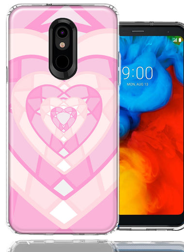 LG Stylo 5 Pink Gem Hearts Design Double Layer Phone Case Cover