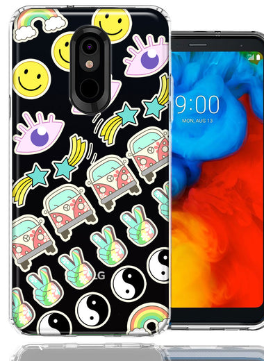 LG Stylo 5 70's Yin Yang Hippie Happy Peace Stars Design Double Layer Phone Case Cover