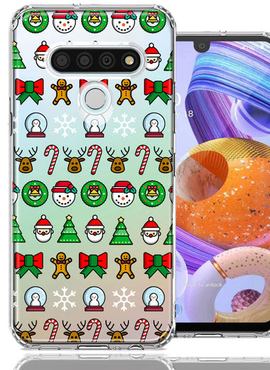 LG K51 Classic Christmas Polka Dots Santa Snowman Reindeer Candy Cane Design Double Layer Phone Case Cover
