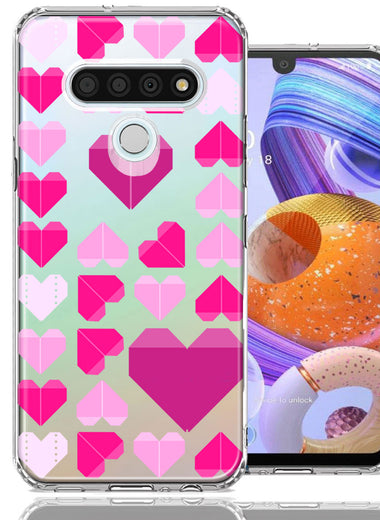 LG K51 Pink Purple Origami Valentine's Day Polkadot Hearts Design Double Layer Phone Case Cover