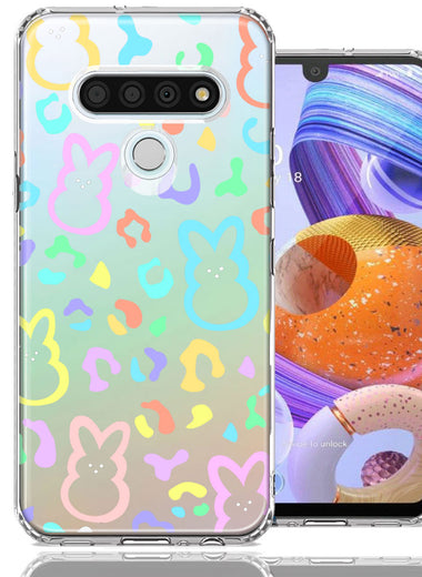 LG K51 Leopard Easter Bunny Candy Colorful Rainbow Double Layer Phone Case Cover