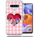 LG Stylo 6 Valentine's Day Garden Gnomes Heart Love Pink Plaid Double Layer Phone Case Cover