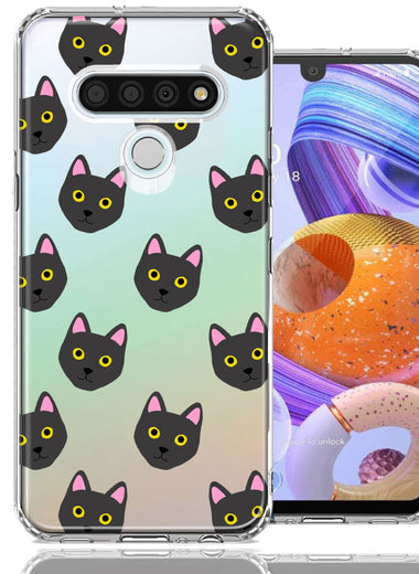 LG K51 Black Cat Polkadots Design Double Layer Phone Case Cover