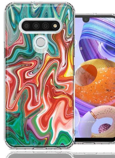 LG Stylo 6 Green Pink Abstract Design Double Layer Phone Case Cover