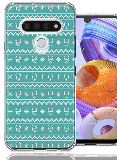 LG K51 Teal Christmas Reindeer Pattern Design Double Layer Phone Case Cover