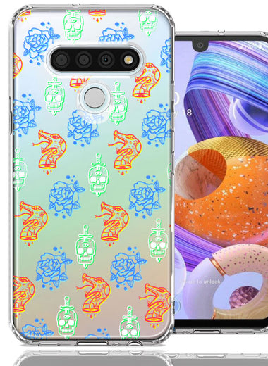 LG K51 Snakes Skulls Roses Design Double Layer Phone Case Cover