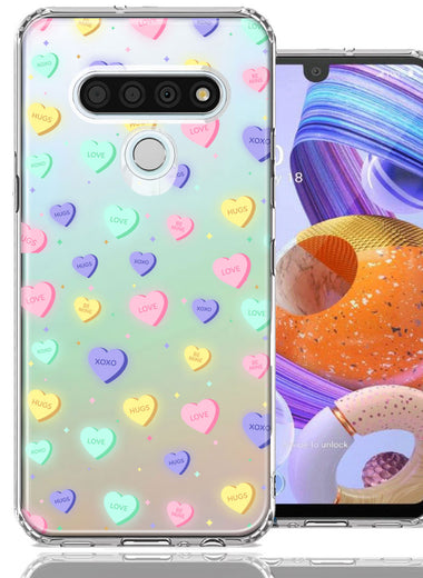 LG K51 Valentine's Day Heart Candies Polkadots Design Double Layer Phone Case Cover