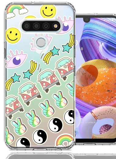 LG K51 70's Yin Yang Hippie Happy Peace Stars Design Double Layer Phone Case Cover