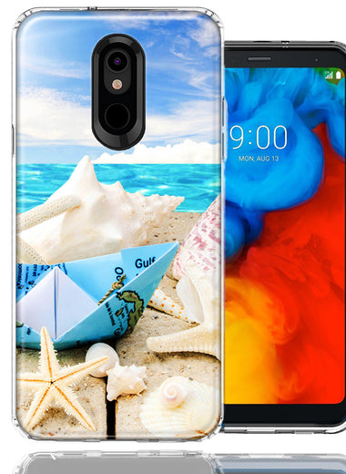 LG Aristo 2/3/Zone 4/Fortune 2/Risio 3/Tribute Dynasty/Empire Beach Paper Boat Design Double Layer Phone Case Cover