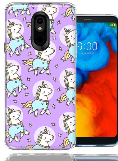 LG Aristo 2/3/K8 Cute Unicorns Purple Design Double Layer Phone Case Cover