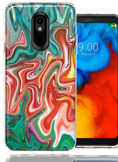 LG Aristo 2/3/Zone 4/Fortune 2/Risio 3/Tribute Dynasty/Empire Green Pink Abstract Design Double Layer Phone Case Cover