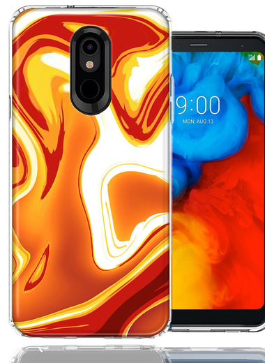 LG Stylo 5 Orange White Abstract Design Double Layer Phone Case Cover