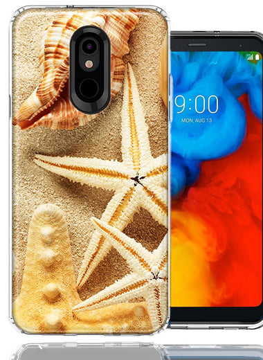 LG K40/Harmony 3 Sand Shells Starfish Design Double Layer Phone Case Cover