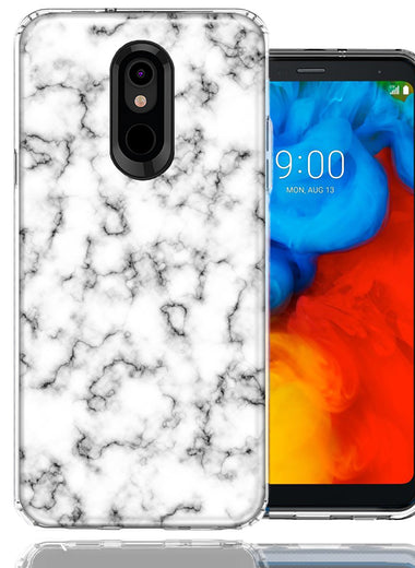 LG Stylo 5 White Grey Marble Design Double Layer Phone Case Cover