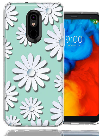 LG Stylo 5 White Teal Daisies Design Double Layer Phone Case Cover
