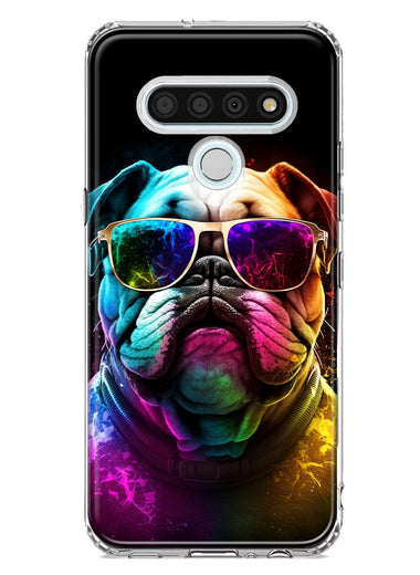 LG Stylo 6 Neon Rainbow Glow Bulldog Hybrid Protective Phone Case Cover
