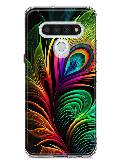 LG Stylo 6 Neon Rainbow Glow Peacock Feather Hybrid Protective Phone Case Cover