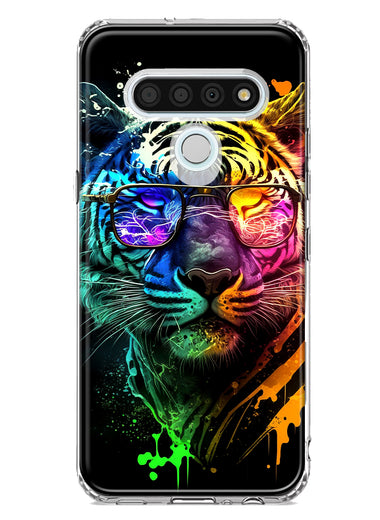 LG Stylo 6 Neon Rainbow Swag Tiger Hybrid Protective Phone Case Cover