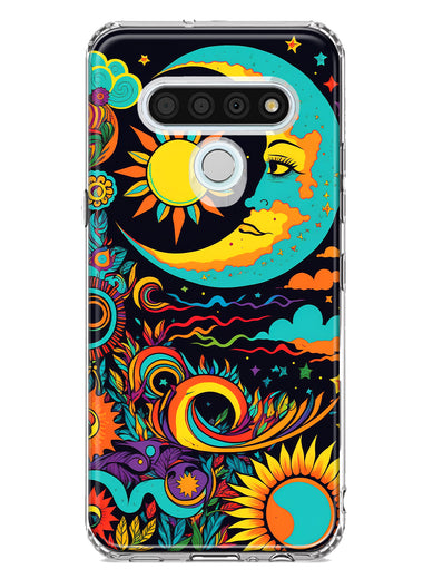 LG Stylo 6 Neon Rainbow Psychedelic Indie Hippie Indie Moon Hybrid Protective Phone Case Cover