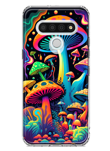 LG Stylo 6 Neon Rainbow Psychedelic Indie Hippie Mushrooms Hybrid Protective Phone Case Cover